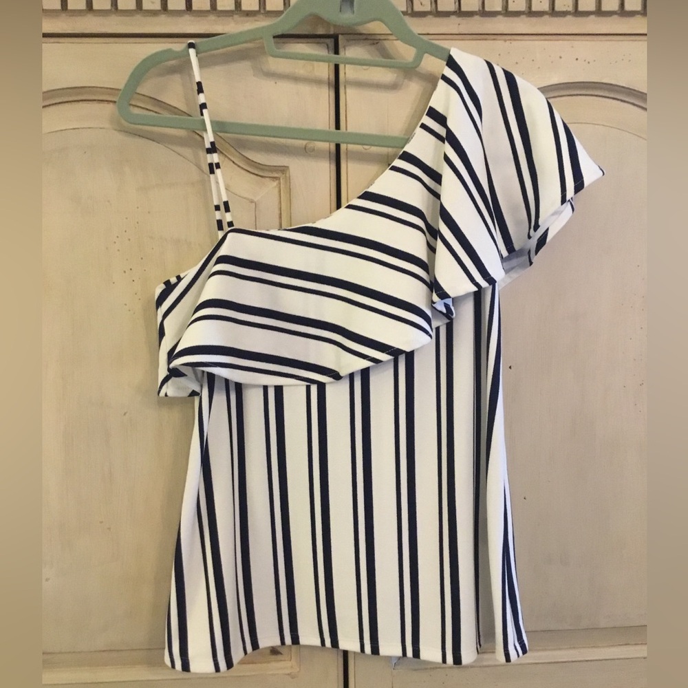 Banana Republic Striped One-Shoulder Ruffle Top